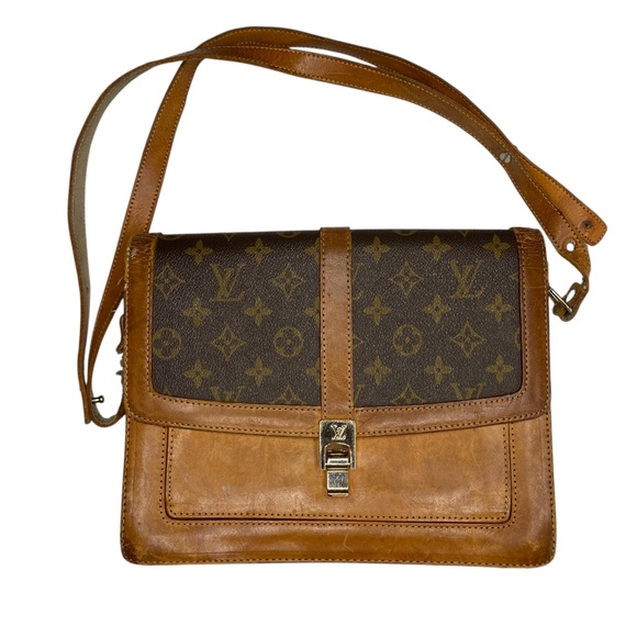 Louis Vuitton Tan and Brown Monogram Shoulder Bag Vintage - Picture 1 of 12